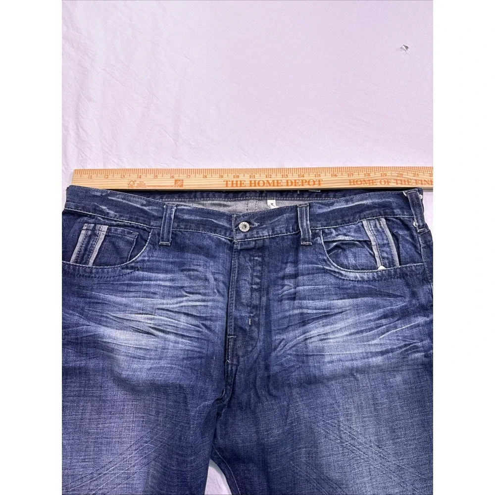 Guess Jeans Rebel  Straight Men 42 Y2K DARK Wash HEAVY WHISKERING